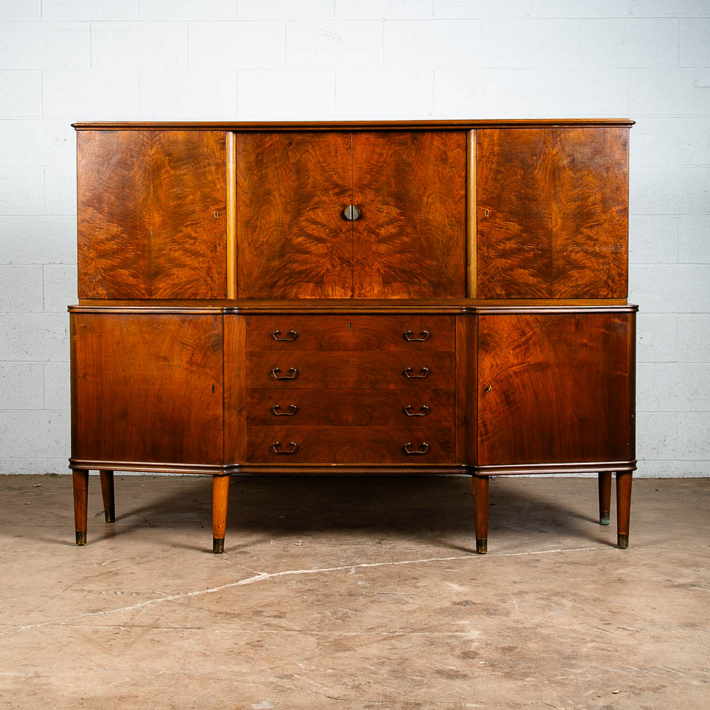 Mid Century Danish Modern Credenza Teak Sideboard Locking Drawers Cabinet Walnut