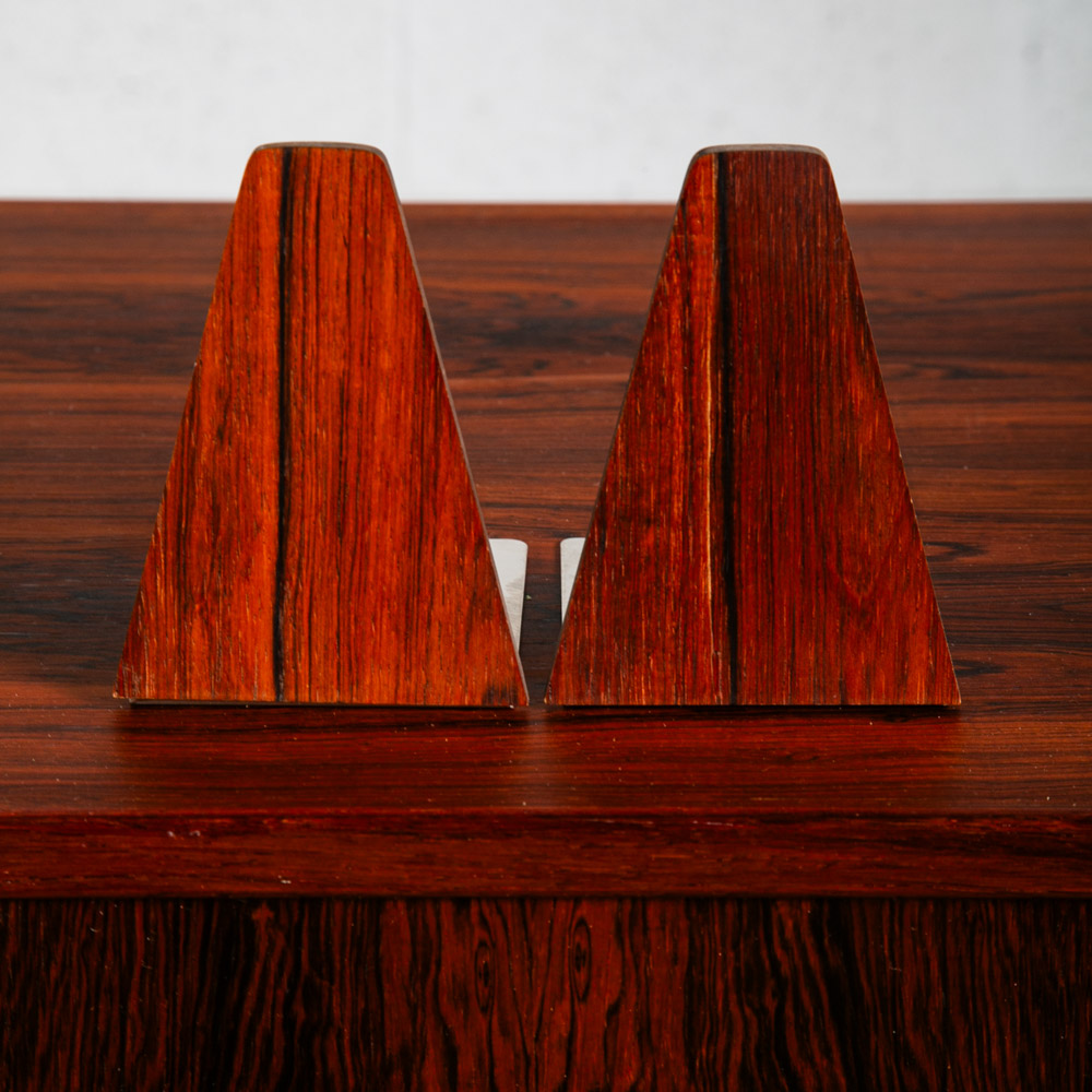 Mid Century Danish Modern Bookends Solid Rosewood Wood Metal Triangular Vintage - Image 2