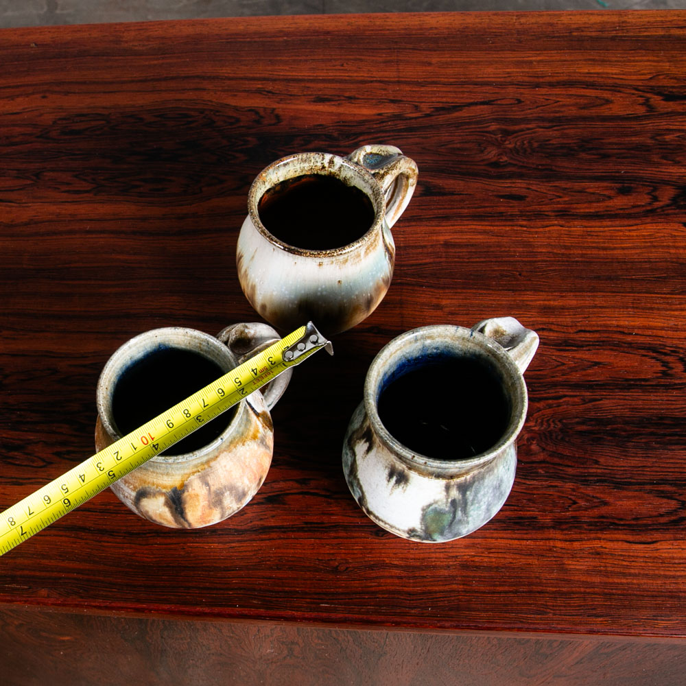 Mid Century Modern Coffee Cup Set of 3 Handle Mug Mcm Ceramic Studio Signed NM - Image 5
