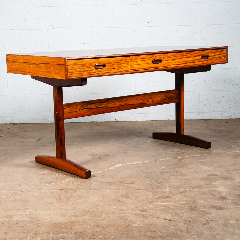 Mid Century Danish Modern Desk Brazilian Rosewood Ganddal Floating 3 Drawers Mcm
