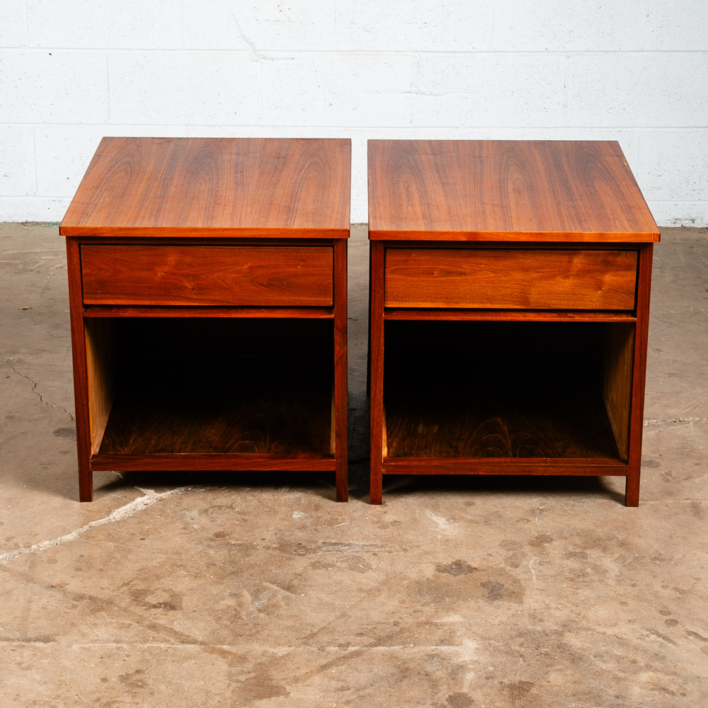 Mid Century Modern Nightstands End Side Tables Solid Walnut Single Drawer Pair 2 - Image 5