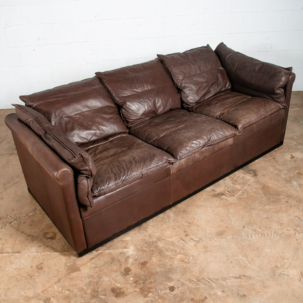Mid Century Danish Modern Leather Sofa Couch 3 Seater Denmark Chocolate Brown - Image 5
