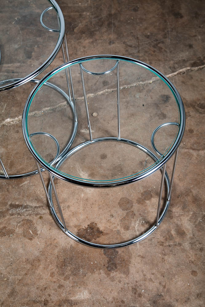Mid Centurn Modern Nesting Tables Glass Round Set 3 Chrome Vintage 1970s Silver - Image 11