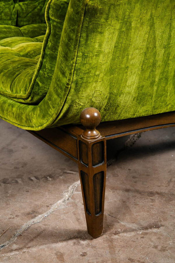 Mid Century Modern Lounge Chairs Pair Armchair Set Green Tufted Crushed Velvet - Image 7