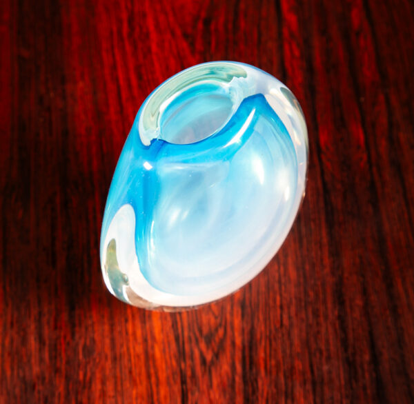 Mid Century Modern Art Glass Vase Blue Sommerso Round Heavy Murano Tear Drop Mcm - Image 9