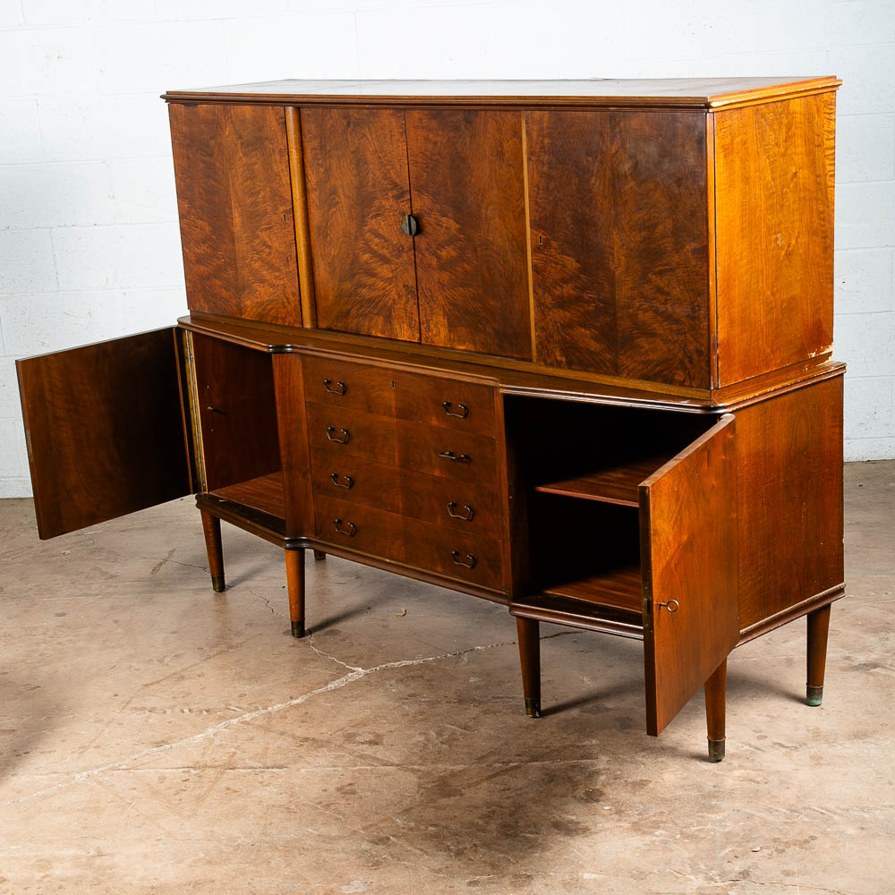 Mid Century Danish Modern Credenza Teak Sideboard Locking Drawers Cabinet Walnut - Image 4