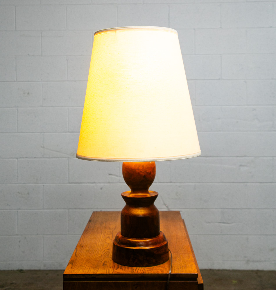 Mid Century Modern Table Lamp Solid Walnut Wood Round Studio Turned Lighting - Image 2