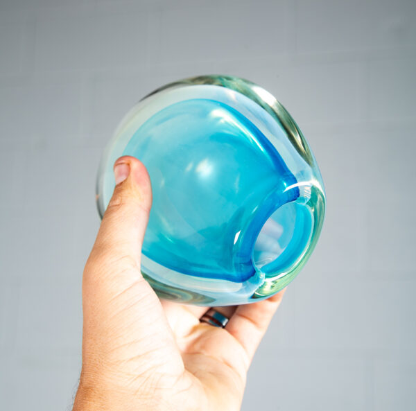 Mid Century Modern Art Glass Vase Blue Sommerso Round Heavy Murano Tear Drop Mcm - Image 5