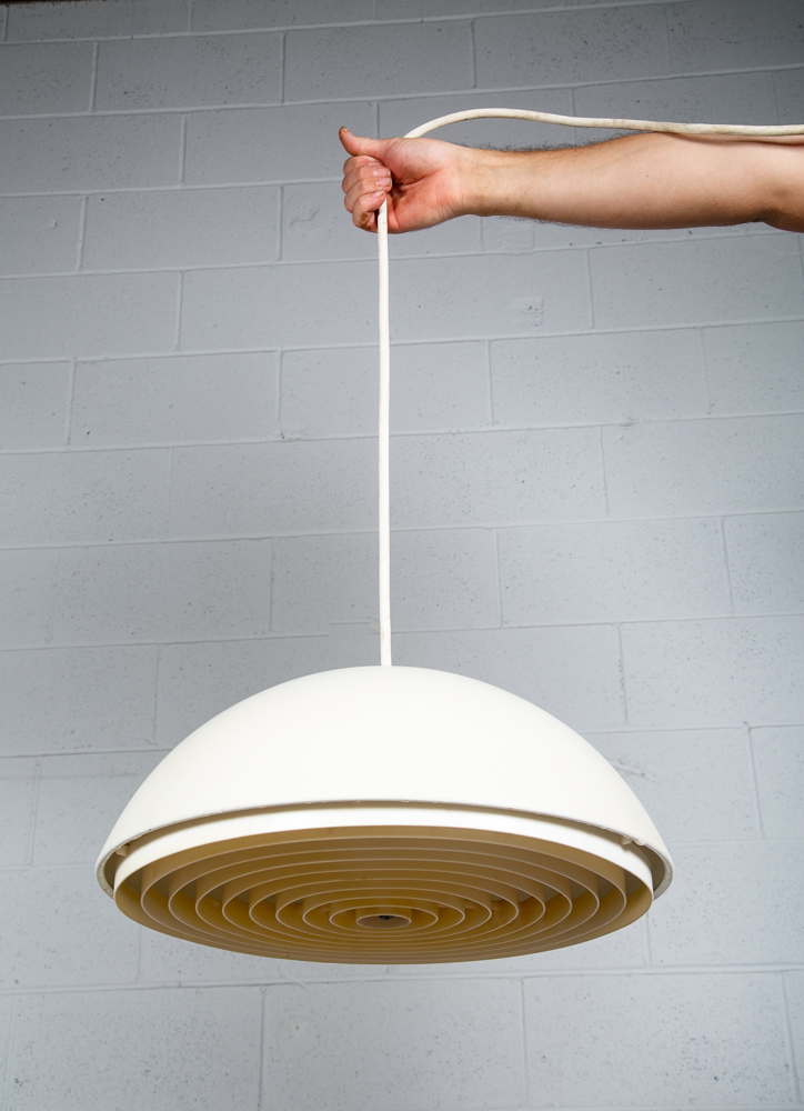 Mid Century Danish Modern Pendant Lamp Light Lightolier White Hanging Design VG - Image 2