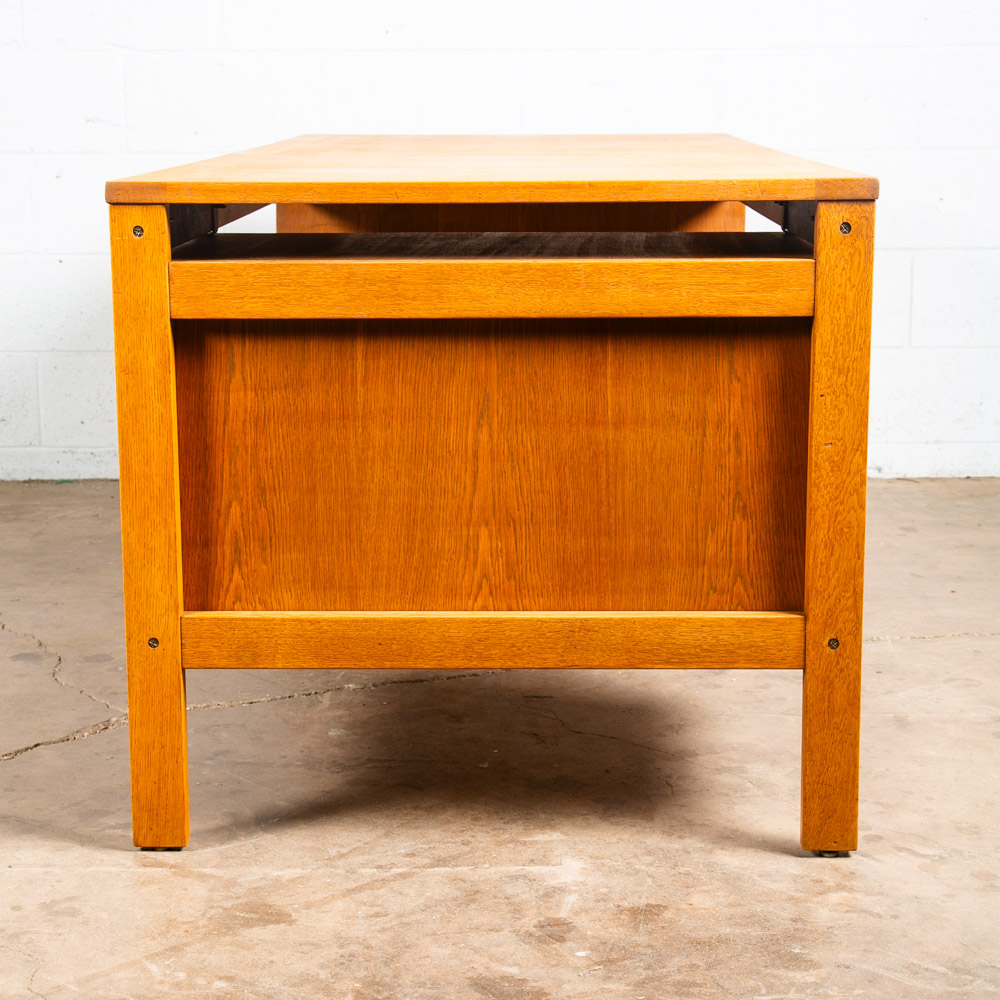 Mid Century Danish Modern Desk Executive Floating Solid Oak 8 Drawer Restored NM - Image 4
