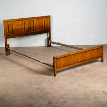 Mid Century Modern Bedframe Full Size Headboard Footboard Stanley Walnut Metal Rails