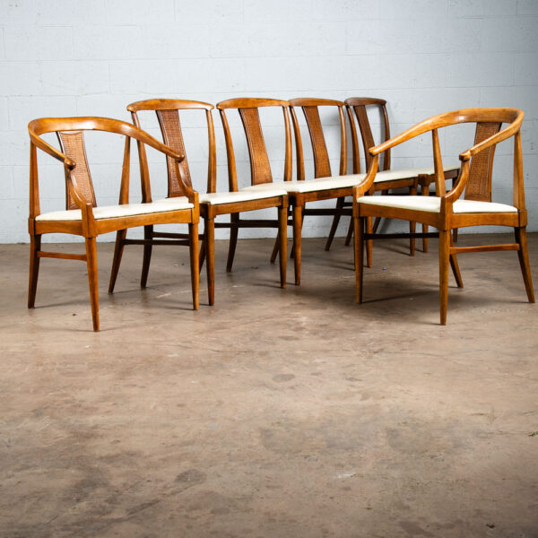 Mid Century Modern Dining Chairs 6 High Back Cane W/ 2 Armchairs Captain Set Mcm - Image 4