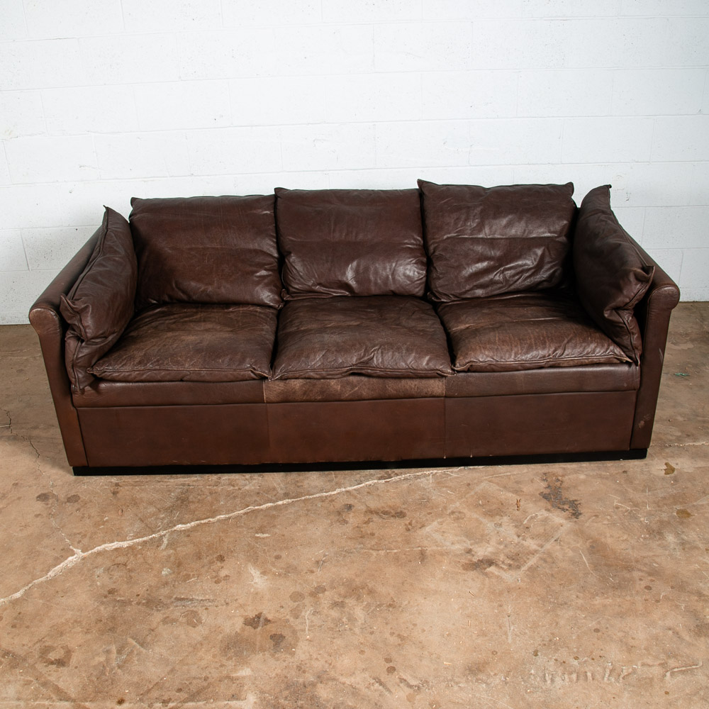 Mid Century Danish Modern Leather Sofa Couch 3 Seater Denmark Chocolate Brown - Image 2
