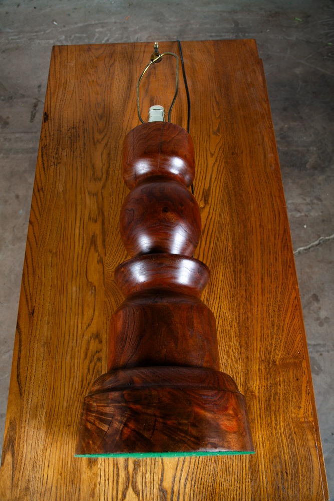 Mid Century Modern Table Lamp Solid Walnut Wood Round Studio Turned Lighting - Image 7
