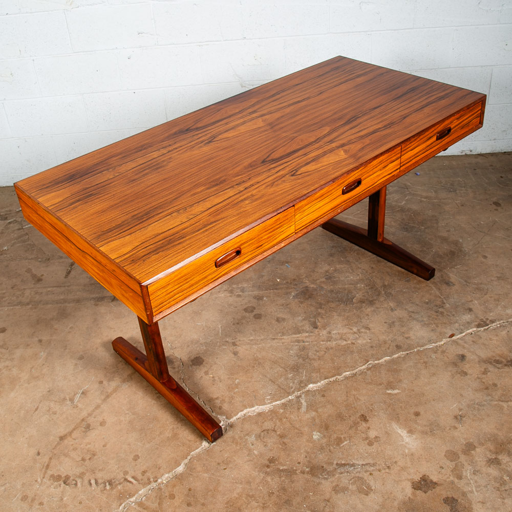 Mid Century Danish Modern Desk Brazilian Rosewood Ganddal Floating 3 Drawers Mcm - Image 4