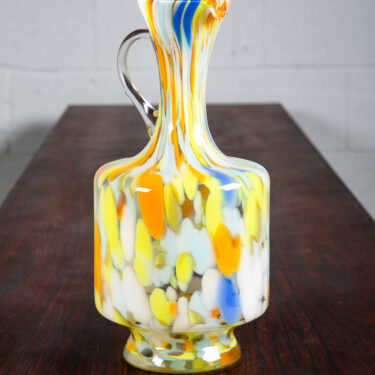 Mid Century Modern Art Glass Wine Decanter Vase Yellow Orange Blue Round Jug Mcm