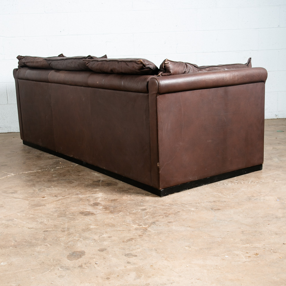 Mid Century Danish Modern Leather Sofa Couch 3 Seater Denmark Chocolate Brown - Image 4