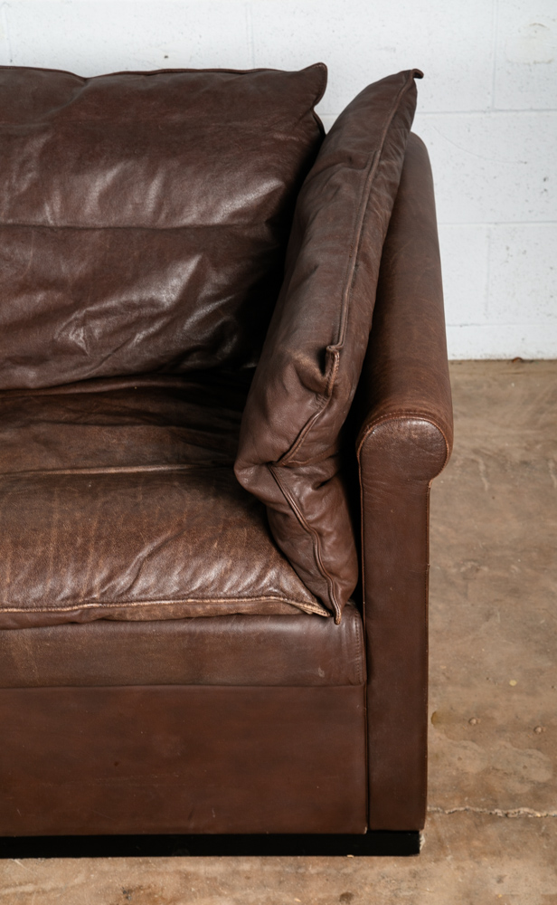 Mid Century Danish Modern Leather Sofa Couch 3 Seater Denmark Chocolate Brown - Image 7