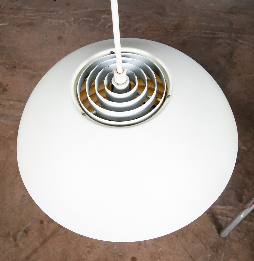 Mid Century Danish Modern Pendant Lamp Light Lightolier White Hanging Design VG - Image 4