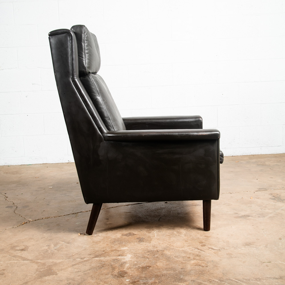 Mid Century Danish Modern Lounge Chair Dark Green Leather Georg Thams Mcm Arms - Image 3