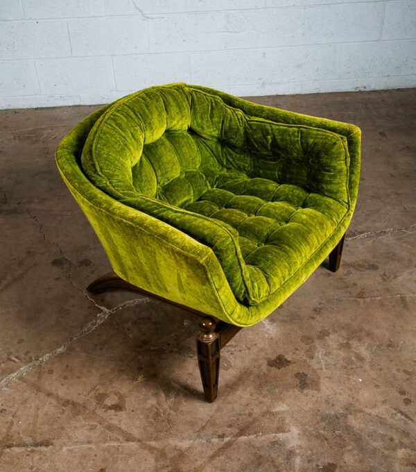 Mid Century Modern Lounge Chairs Pair Armchair Set Green Tufted Crushed Velvet - Image 9