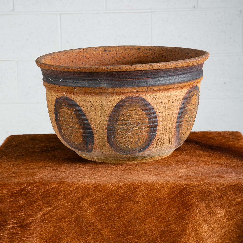 Mid Century Modern Planter Bowl Ceramic Studio Round Brown Clay 70s Mcm Handmade - Image 6