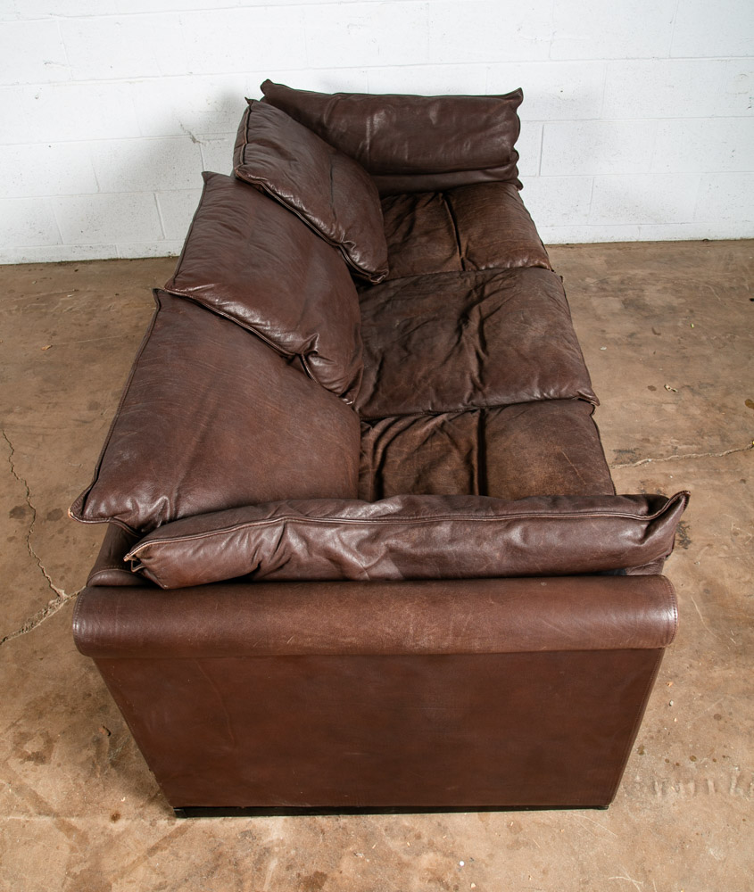 Mid Century Danish Modern Leather Sofa Couch 3 Seater Denmark Chocolate Brown - Image 3