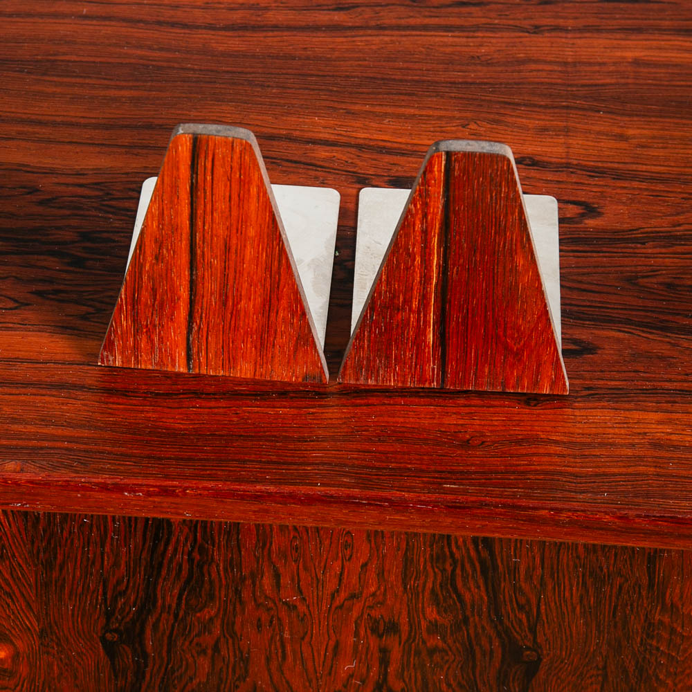 Mid Century Danish Modern Bookends Solid Rosewood Wood Metal Triangular Vintage - Image 4