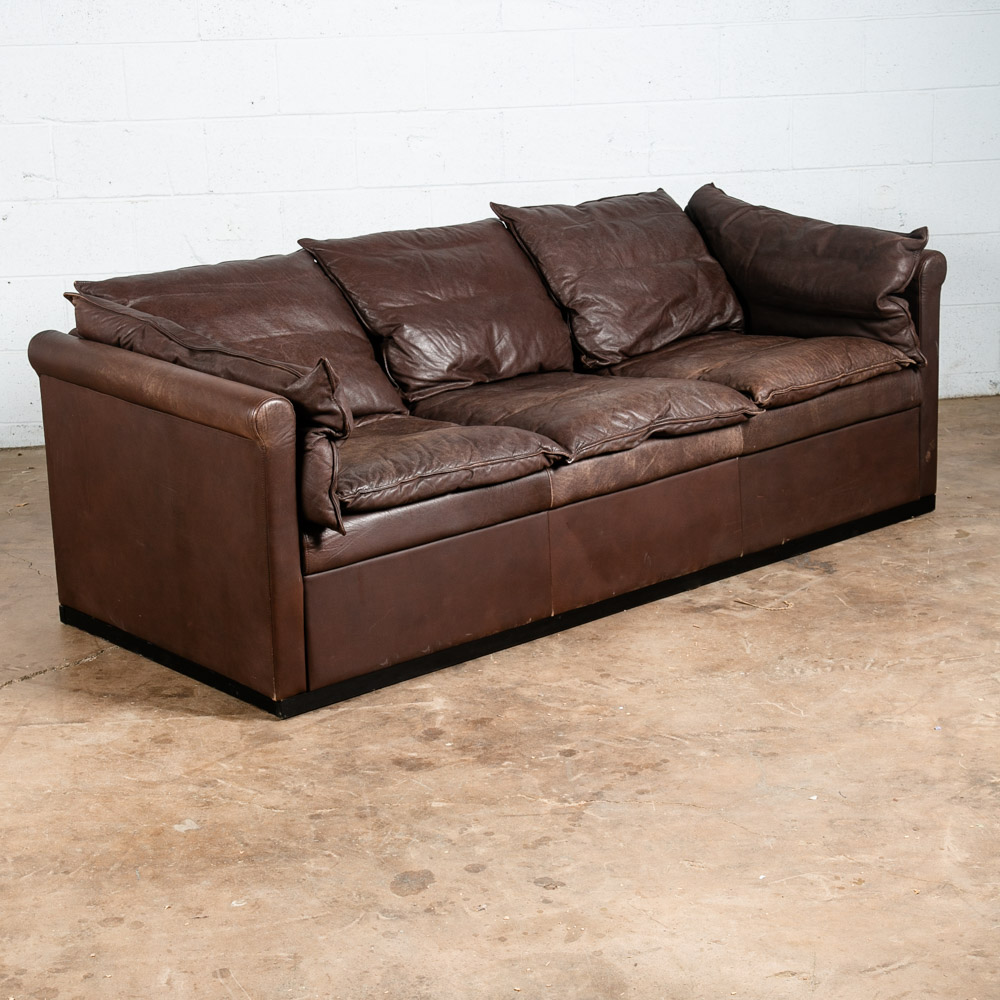 Mid Century Danish Modern Leather Sofa Couch 3 Seater Denmark Chocolate Brown