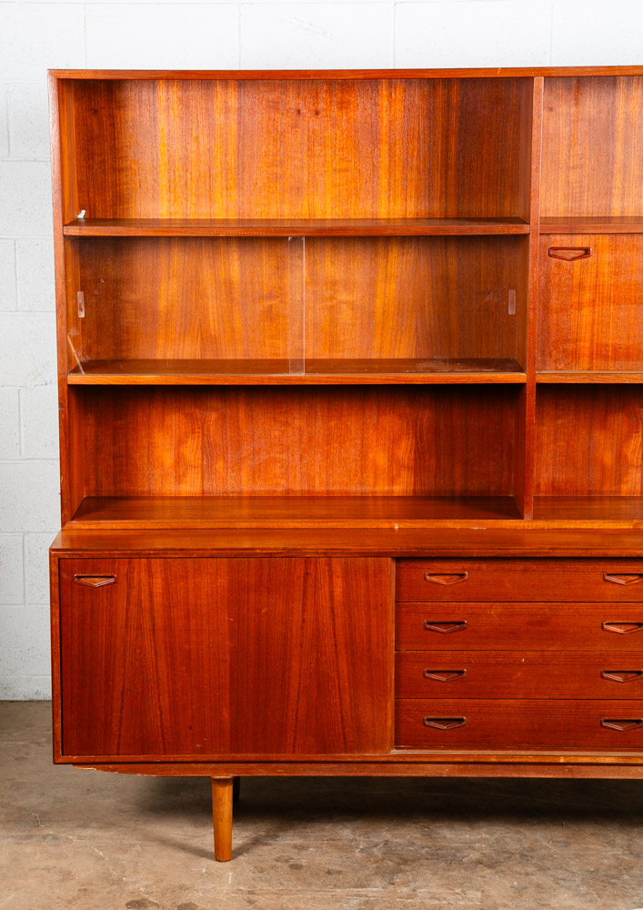 Mid Century Danish Modern Credenza Sideboard Teak 2 Tier Storage Drawers Hutch - Image 5