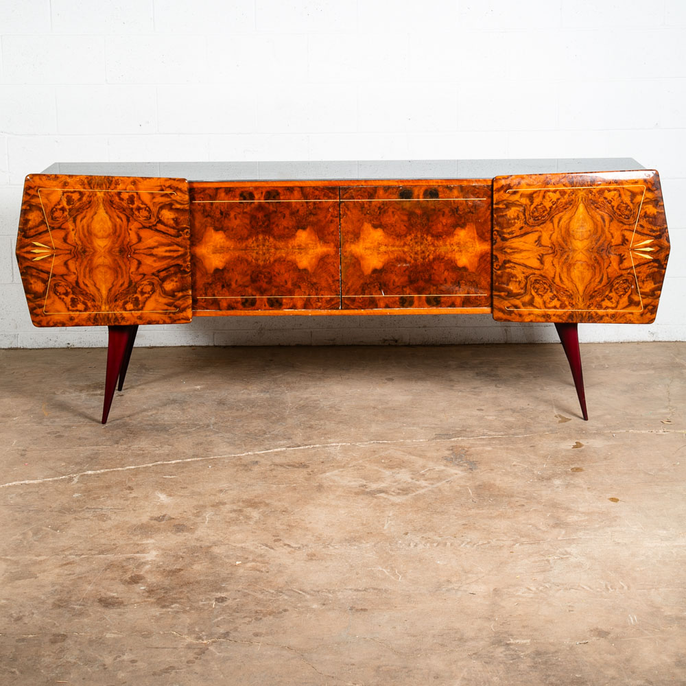 Mid Century Danish Modern Credenza Sideboard Teak Italian Denmark Mcm Burl Glass - Image 2