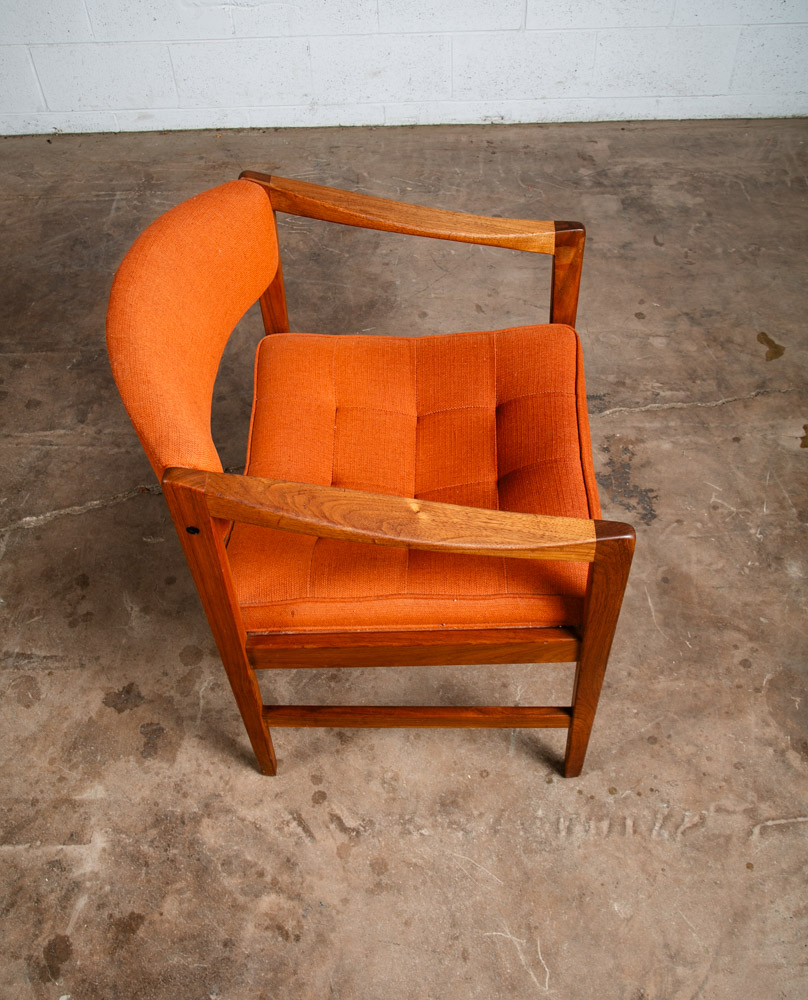 Mid Century Modern Lounge Chair Walnut Arms Orange Tufted Work Armchair Vintage - Image 7
