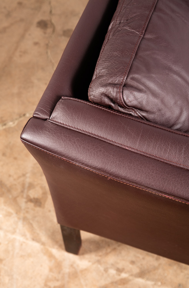 Mid Century Danish Modern Sofa Couch Burgundy Leather Stouby Mogensen 3 Seat Mcm - Image 6