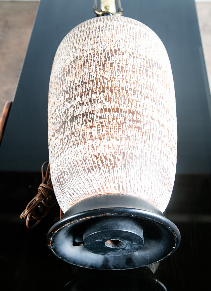 Mid Century Modern Table Lamp Light Studio Ceramic Brown Round Vintage Mcm Red - Image 3