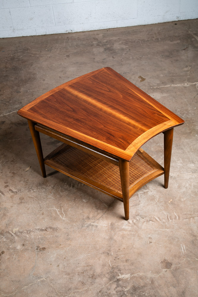 Mid Century Modern Side Table End Lane Wedge Cane Walnut Vintage Drexel - Image 3