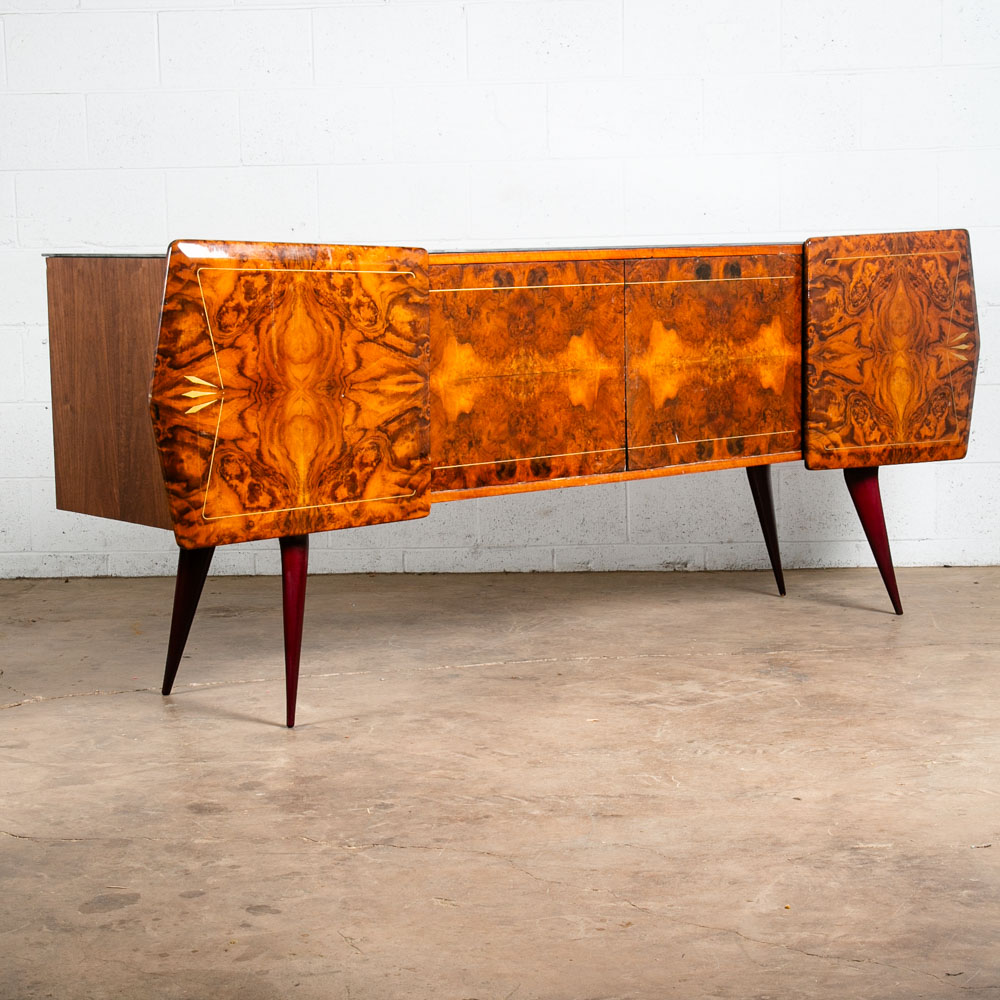 Mid Century Danish Modern Credenza Sideboard Teak Italian Denmark Mcm Burl Glass - Image 7