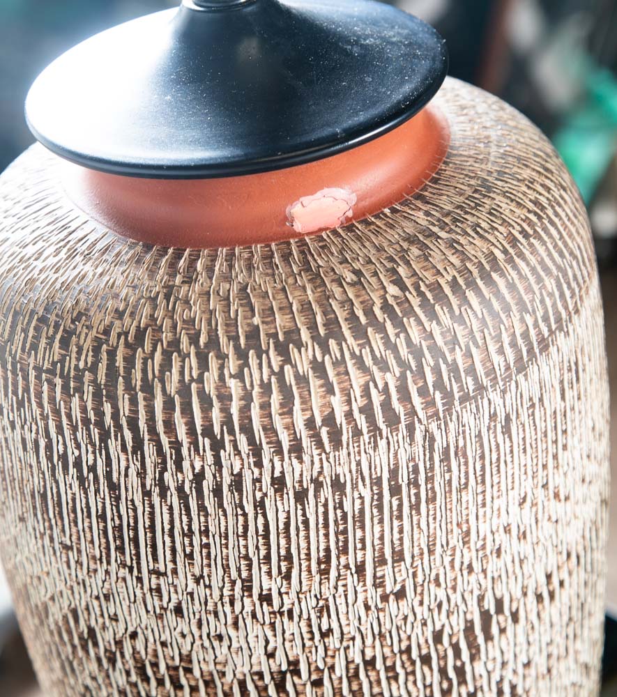 Mid Century Modern Table Lamp Light Studio Ceramic Brown Round Vintage Mcm Red - Image 9