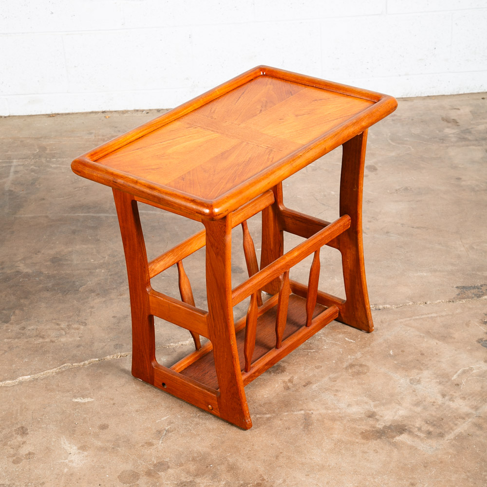 Mid Century Modern Magazine Rack Side Table Vintage Danish Teak Rectangular Mcm