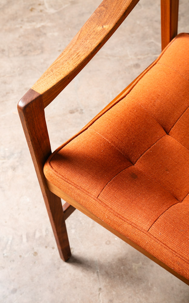 Mid Century Modern Lounge Chair Walnut Arms Orange Tufted Work Armchair Vintage - Image 8