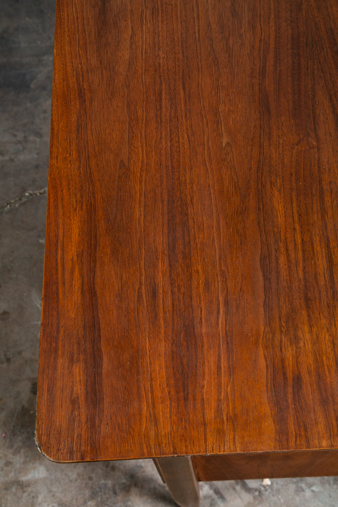 Mid Century Modern Desk Executive 6 Drawer Walnut Wood Brass Floating Vintage VG - Image 10