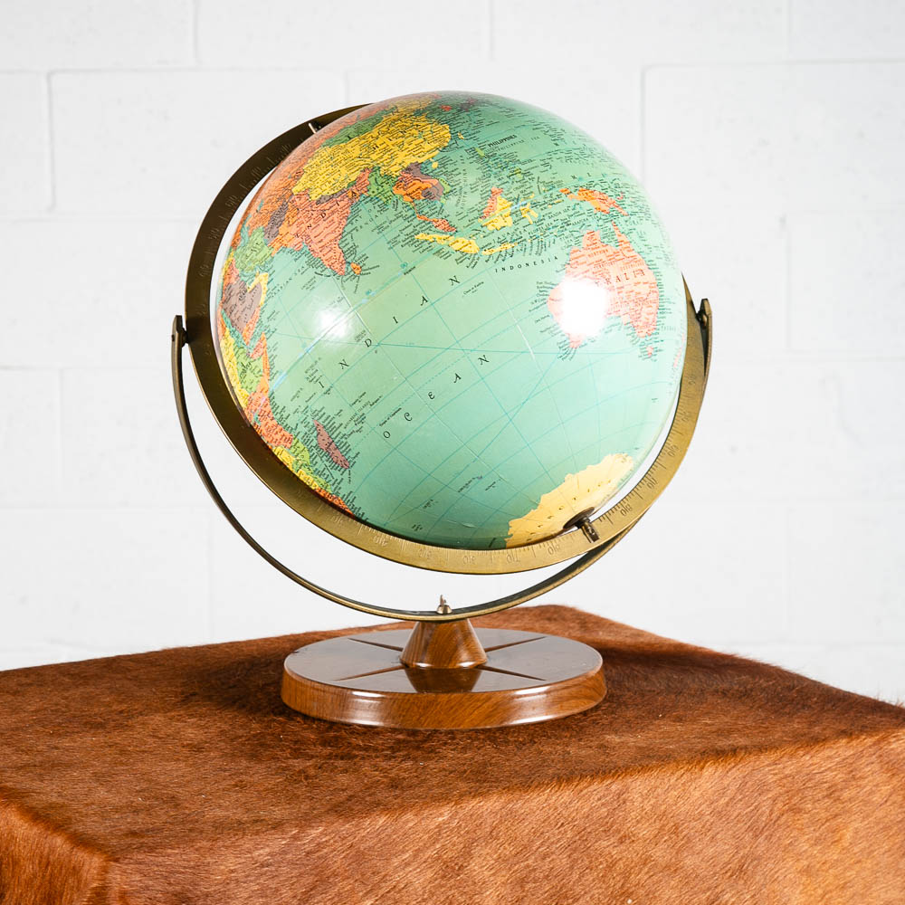 Mid Century Modern Globe Replogle 12 inch Metal Frame Brown Vintage 1960s Table - Image 10