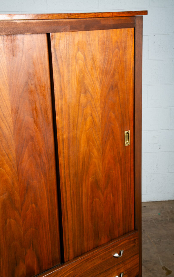 Mid Century Danish Modern Armoire Wardrobe Sliding Doors Closet Walnut Brass Mcm - Image 9