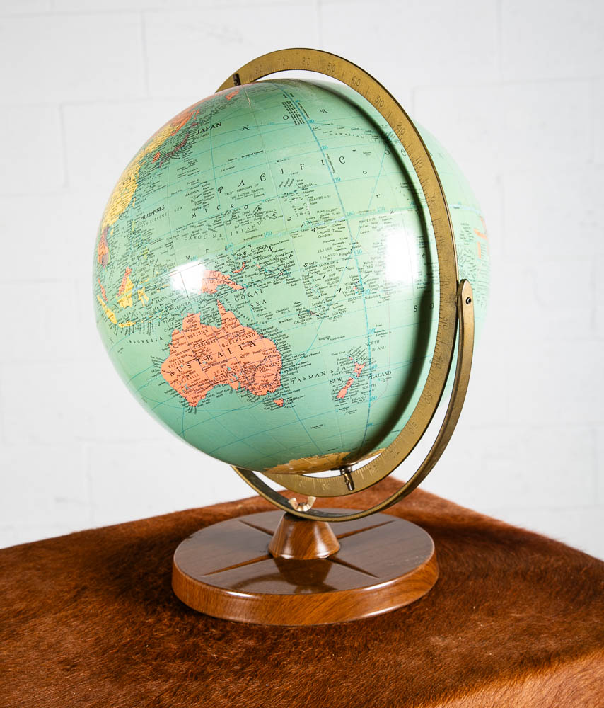 Mid Century Modern Globe Replogle 12 inch Metal Frame Brown Vintage 1960s Table - Image 2