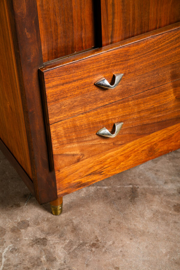 Mid Century Danish Modern Armoire Wardrobe Sliding Doors Closet Walnut Brass Mcm - Image 10