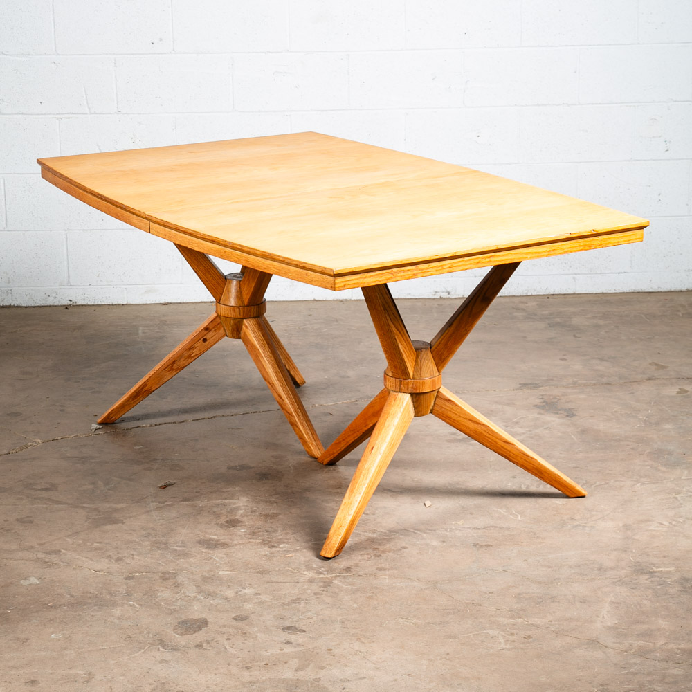 Mid Century Modern Dining Table Solid Sculptural Oak Extension Leaf Vintage Mcm - Image 12