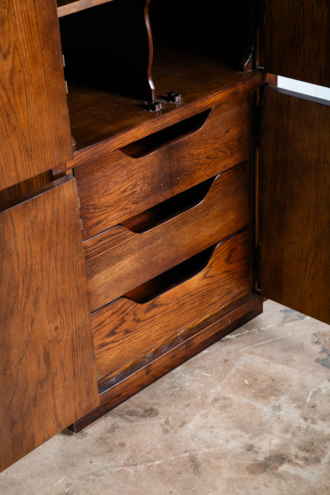 Mid Century Modern Armoire Compact Cabinet Scene One Henredon Campaign Dark Wood - Image 10