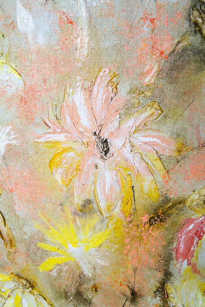 Mid Century Modern Painting Original Art Abstract Flowers Floral 1970s Square 30' - Image 9