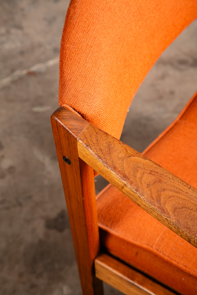 Mid Century Modern Lounge Chair Walnut Arms Orange Tufted Work Armchair Vintage - Image 10