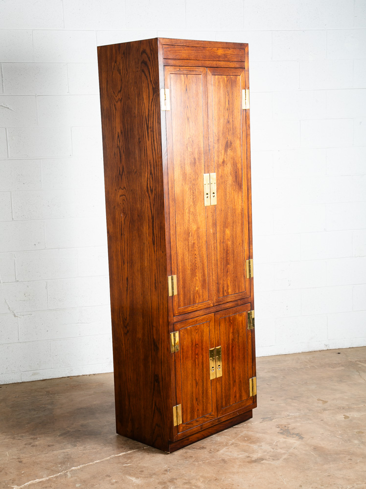 Mid Century Modern Armoire Compact Cabinet Scene One Henredon Campaign Dark Wood - Image 6