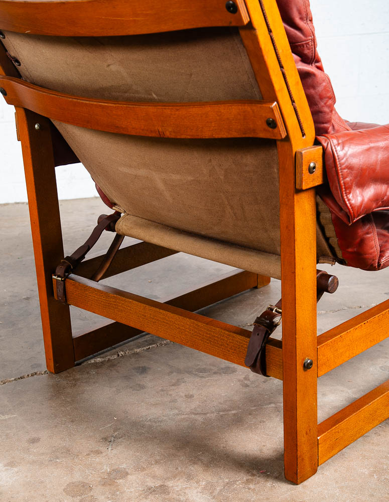 Mid Century Danish Modern Lounge Chair Red Leather Sling Lafer Tufted Vintage VG - Image 9
